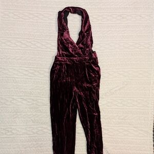 Anthropologie Harlyn Velvet Tuxedo Jumpsuit in a burgundy plum Sz. XS